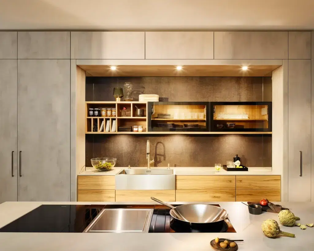 Breitschopf Küchenmodell Betonoptik mit großem Kochfeld in der Küche